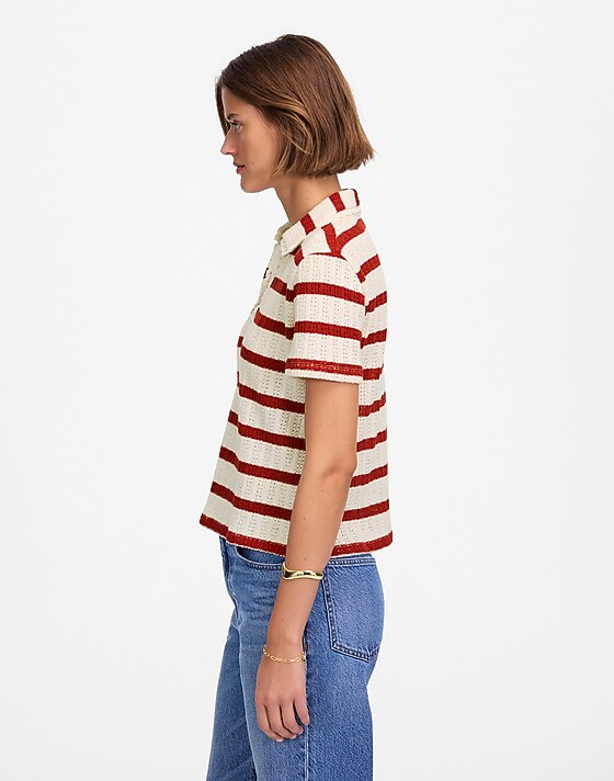 Madewell Crochet-Knit V-Neck Sweater Tee Red Ochre