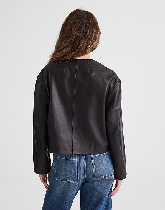 Madewell Crop Cardigan Jacket In Leather Black