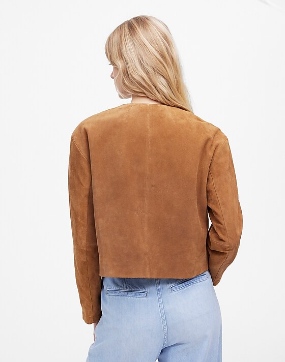 Madewell Crop Cardigan Jacket In Suede Aged Cognac