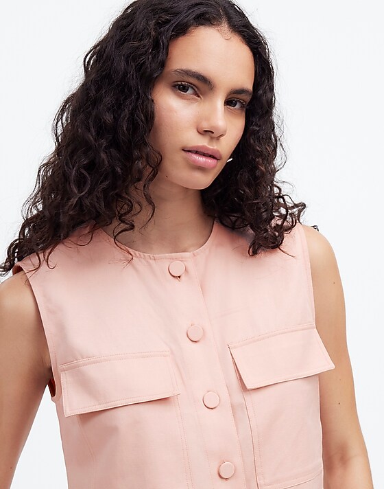 madewell Crop Cargo-Pocket Crewneck Top pale blush