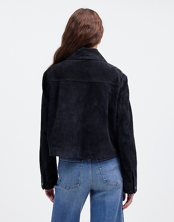 Madewell Crop Chore Jacket In Suede Dark Navy