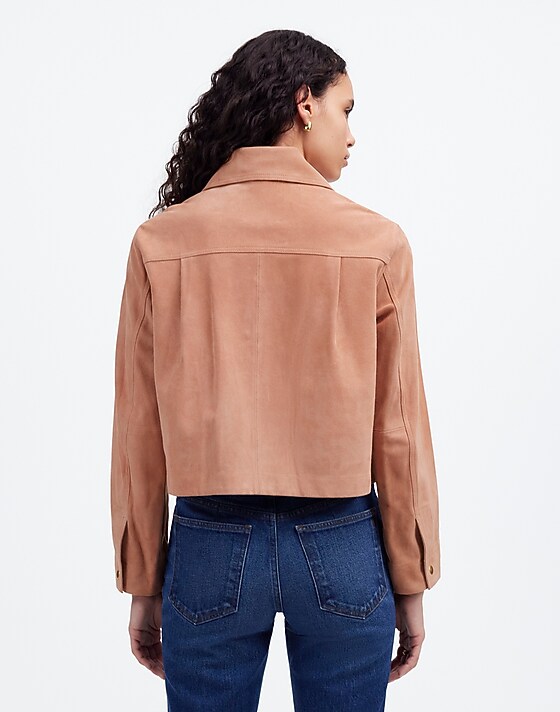 Madewell Crop Chore Jacket In Suede Pale Blush