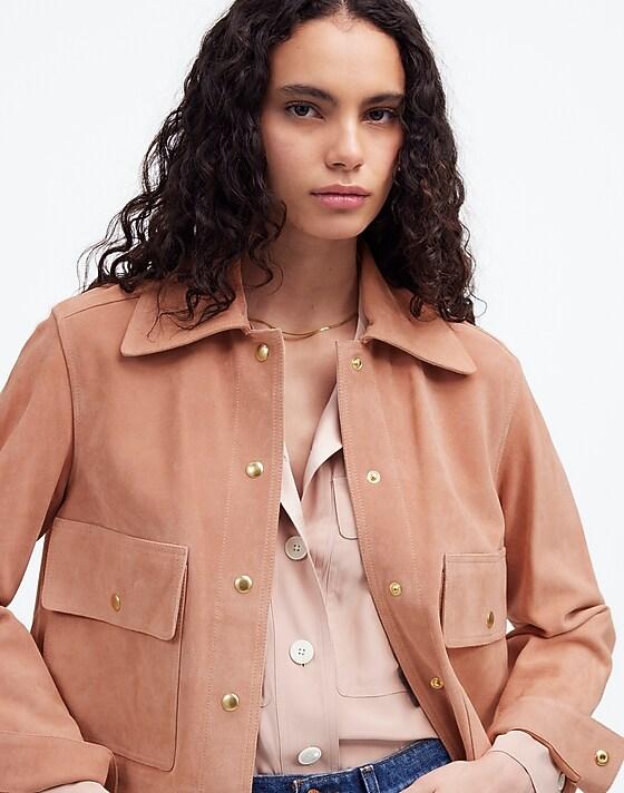 madewell Crop Chore Jacket in Suede pale blush