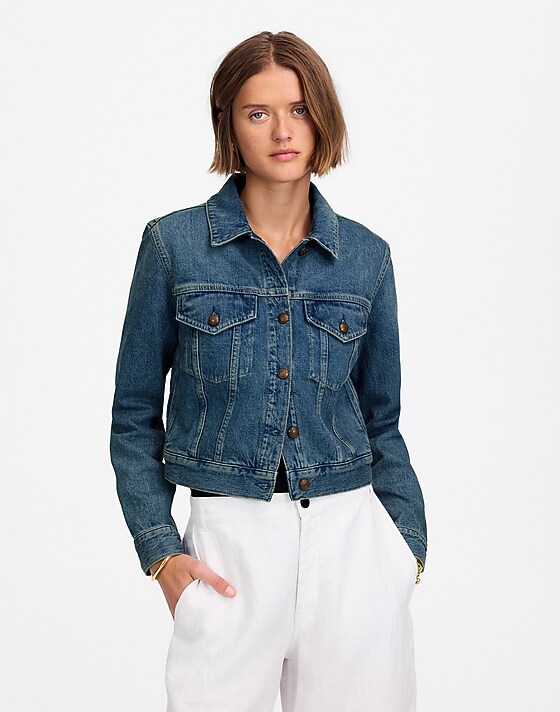 Madewell Crop Jean Trucker Jacket Croswell Wash
