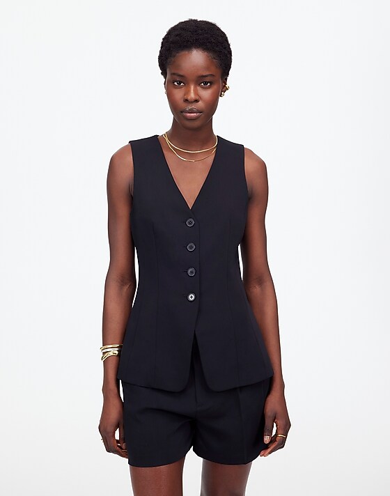 Madewell Cutaway Long Vest Jet Black