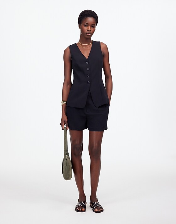 madewell Cutaway Long Vest jet black