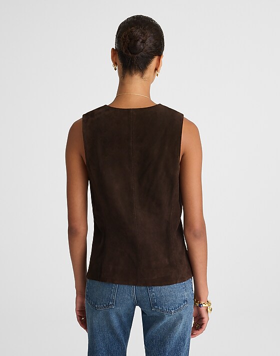 Madewell Cutaway Vest In Suede Dark Carob