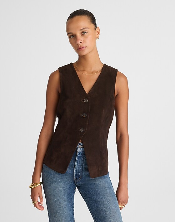 madewell Cutaway Vest in Suede dark carob