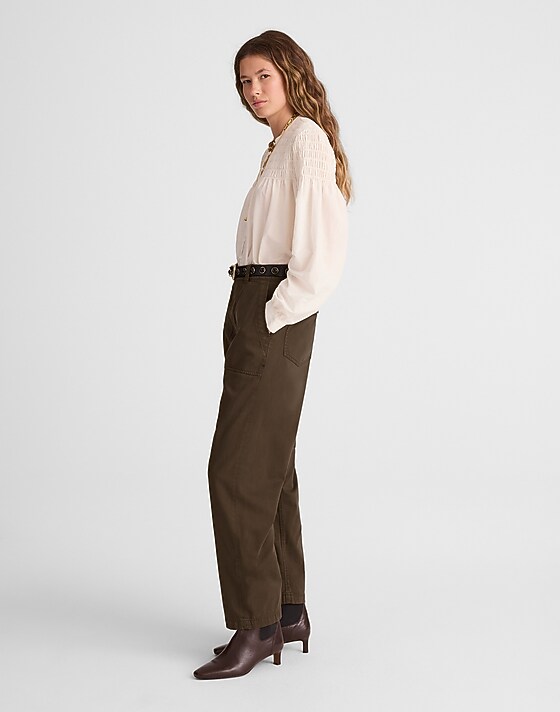 Madewell Darted Barrel-Leg Pants Field Olive