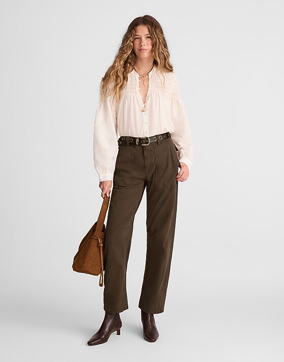 madewell Darted Barrel-Leg Pants field olive