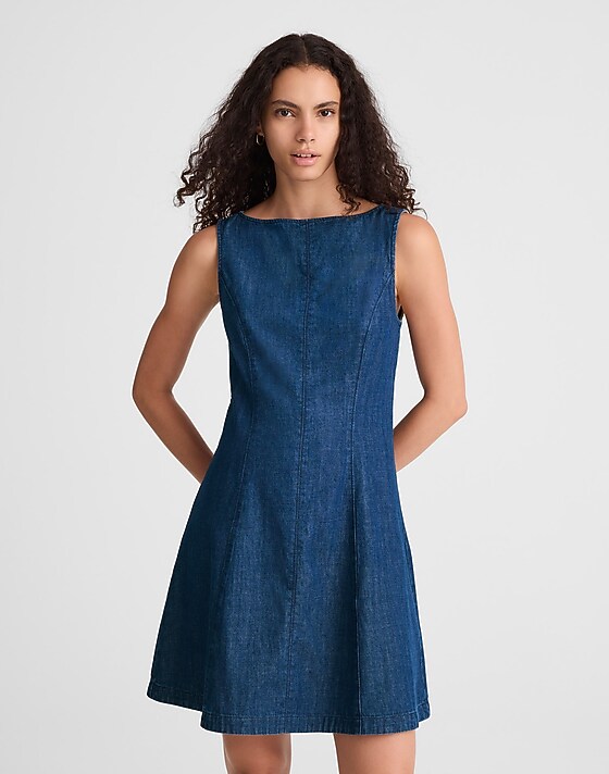madewell Denim Boatneck Mini Dress plumville wash