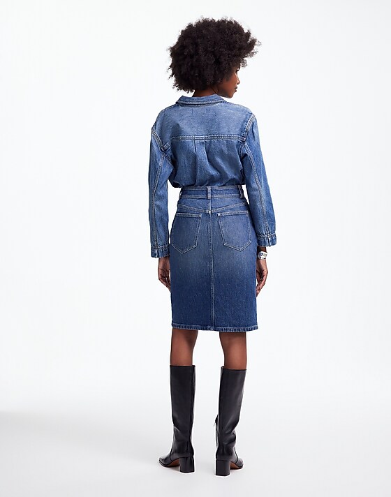Madewell Denim Button-Front Midi Skirt Concho Wash