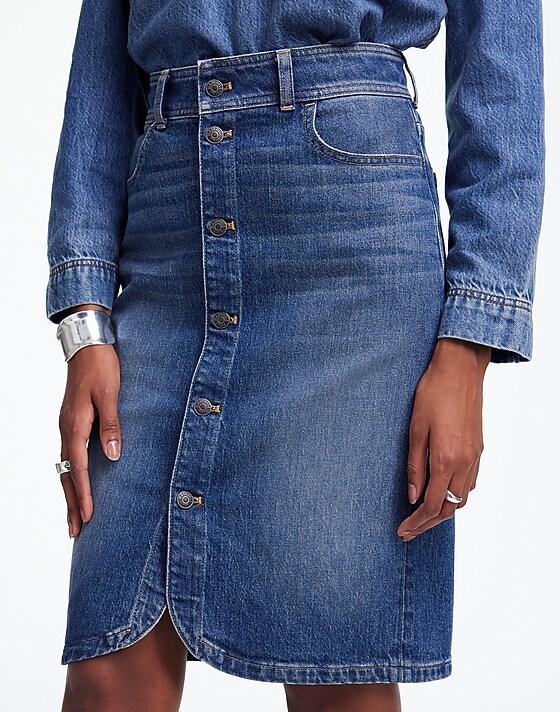 Madewell Denim Button-Front Midi Skirt Concho Wash