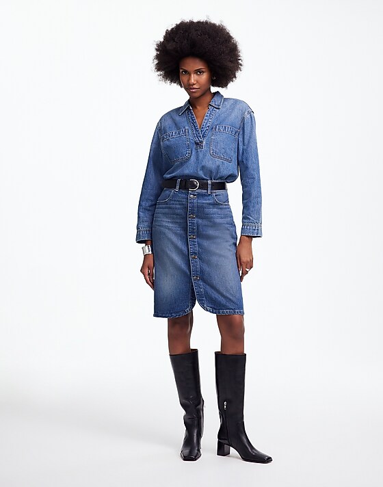 madewell Denim Button-Front Midi Skirt concho wash
