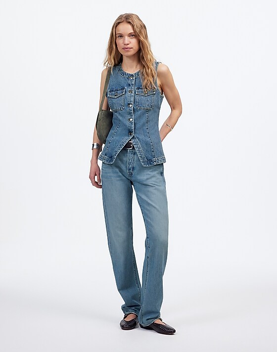 Madewell Denim High Crewneck Vest Billings Wash