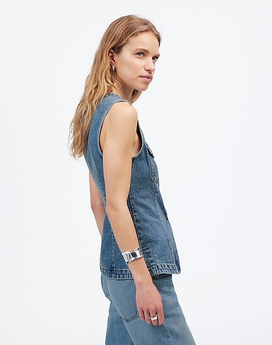 Madewell Denim High Crewneck Vest Billings Wash