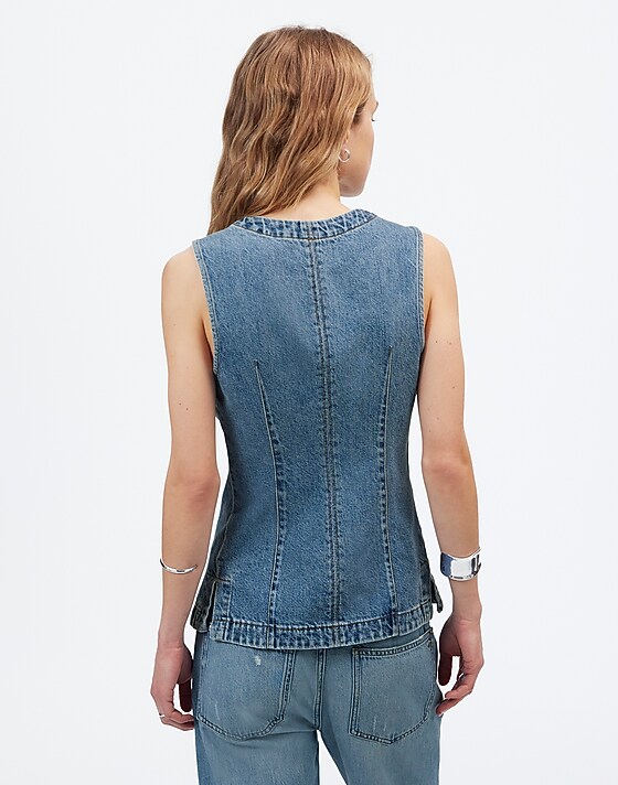 Madewell Denim High Crewneck Vest Billings Wash