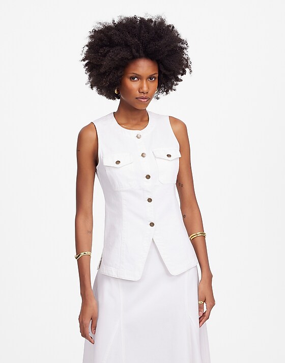 Madewell Denim High Crewneck Vest Tile White