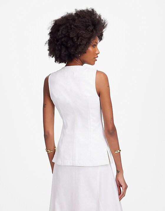 Madewell Denim High Crewneck Vest Tile White