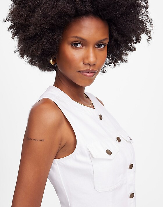 madewell Denim High Crewneck Vest tile white