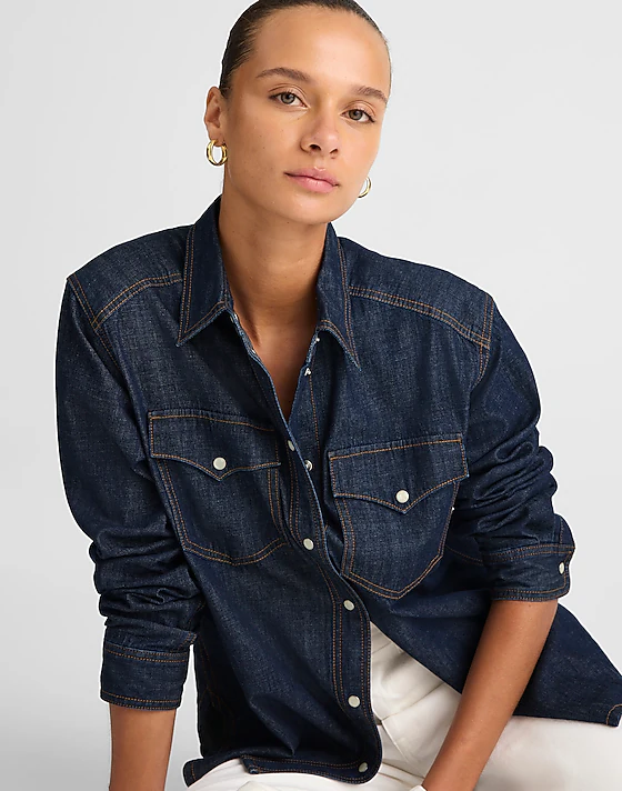 madewell Denim Oversized Western Shirt rinse wash