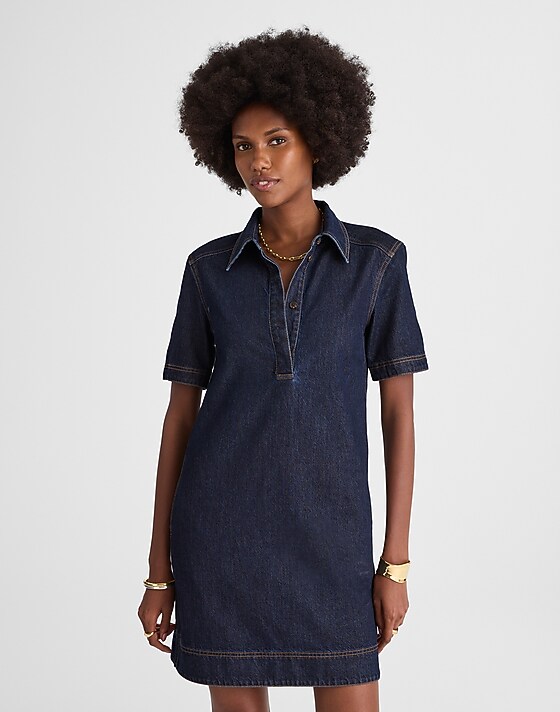 madewell Denim Popover Mini Dress rinse wash