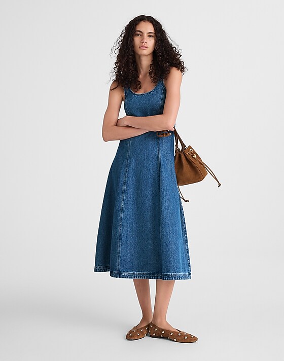 madewell Denim Scoopneck Midi Dress camby wash