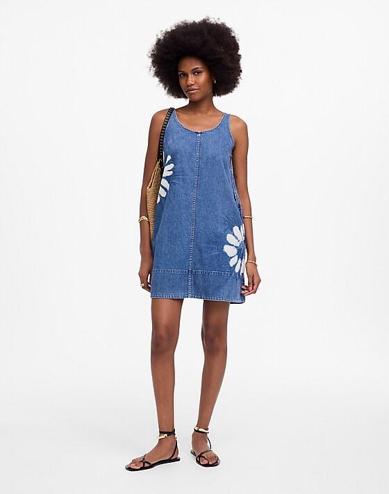 madewell Denim Scoopneck Mini Dress shibori wash