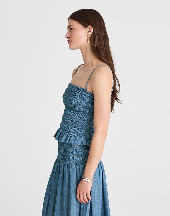 Madewell Denim Smocked Tank Brinkley Wash
