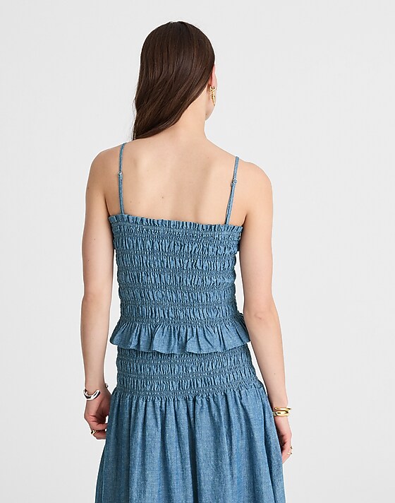 Madewell Denim Smocked Tank Brinkley Wash