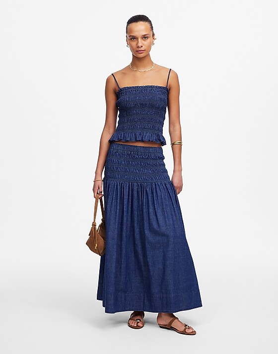 Madewell Denim Smocked Tank Rinse Wash