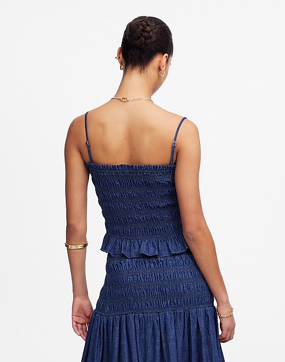 Madewell Denim Smocked Tank Rinse Wash