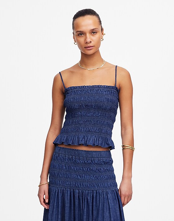 madewell Denim Smocked Tank rinse wash