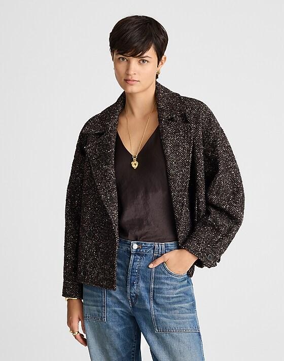 madewell Double-Breasted Peacoat chocolate multi