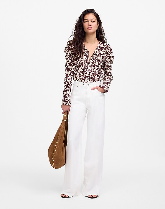 Madewell Draped Tie-Front Top Chocolate Raisin