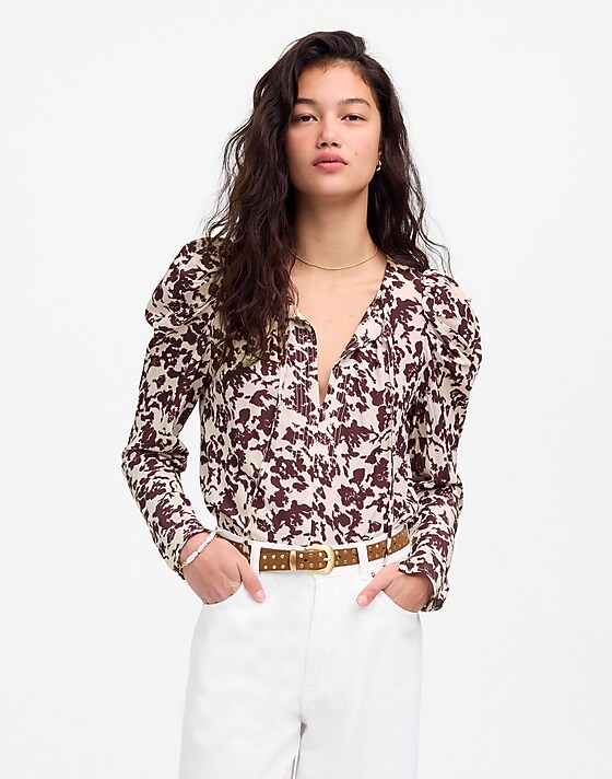 madewell Draped Tie-Front Top chocolate raisin