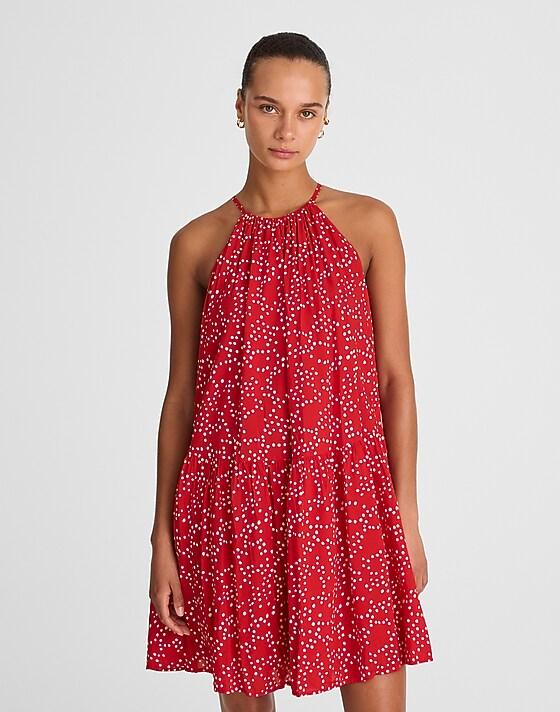 Madewell Drop-Waist Mini Dress In Dot Festival Red