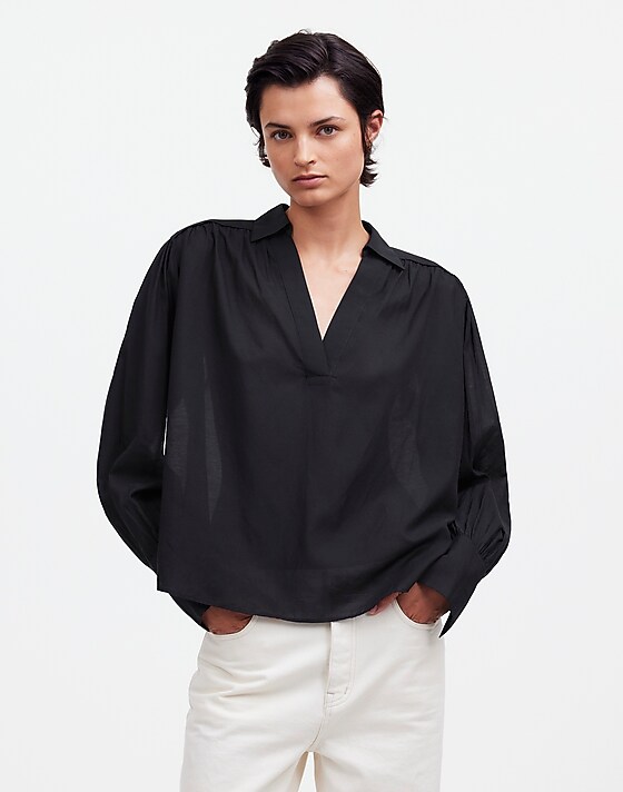 madewell Easy Long-Sleeve Popover Shirt true black