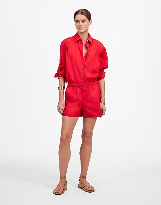 Madewell Easy Y-Neck Button-Up Shirt Cerise