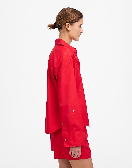 Madewell Easy Y-Neck Button-Up Shirt Cerise