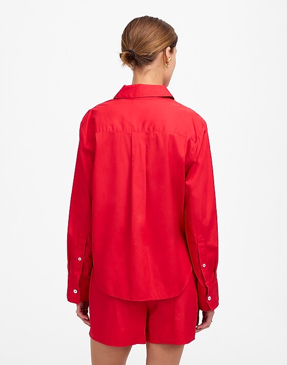 Madewell Easy Y-Neck Button-Up Shirt Cerise