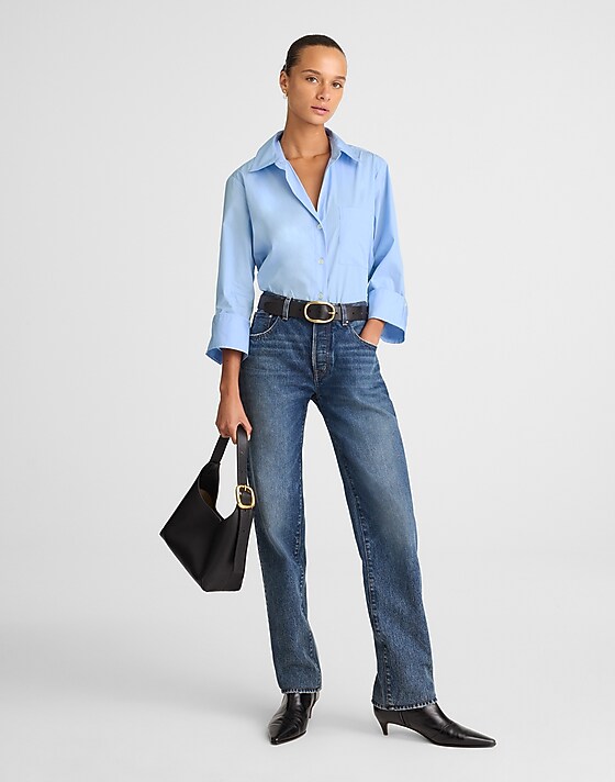 Madewell Easy Y-Neck Button-Up Shirt Peri Blue