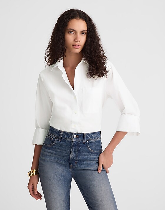Madewell Easy Y-Neck Button-Up Shirt White