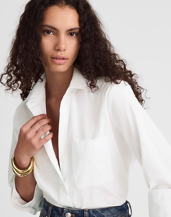 madewell Easy Y-Neck Button-Up Shirt white