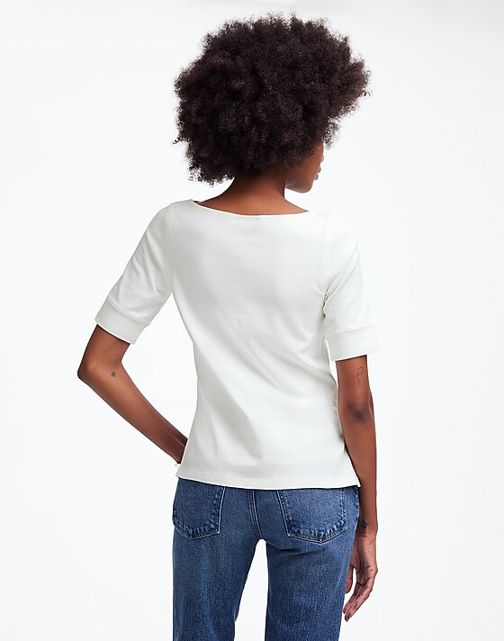 Madewell Elbow-Sleeve Boatneck Tee Eyelet White