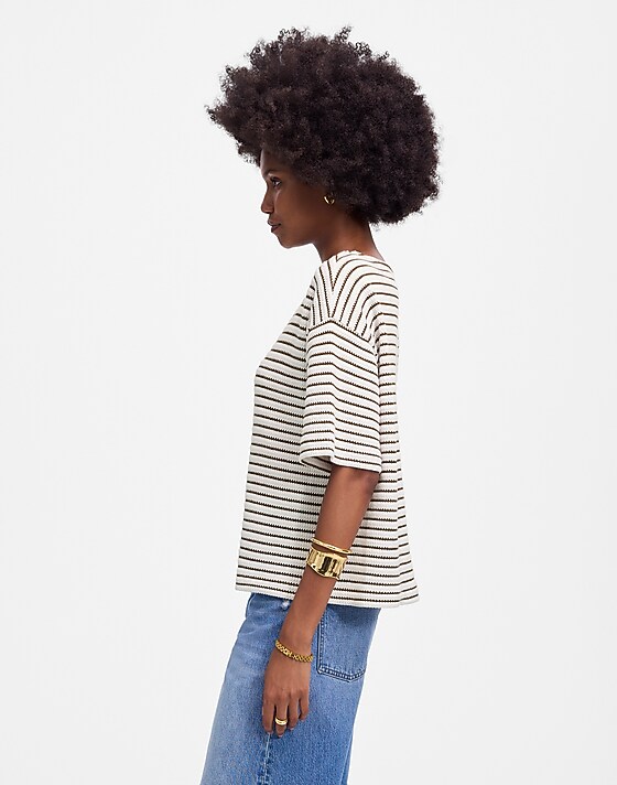 Madewell Embroidered Boxy Knit Tee In Stripe Cream