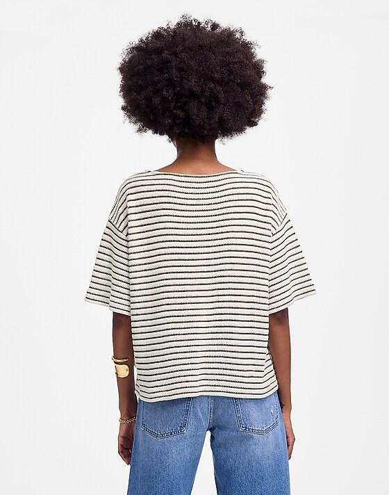 Madewell Embroidered Boxy Knit Tee In Stripe Cream