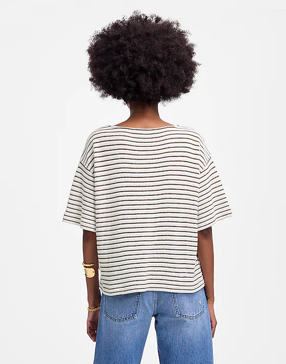 Madewell Embroidered Boxy Knit Tee In Stripe Cream