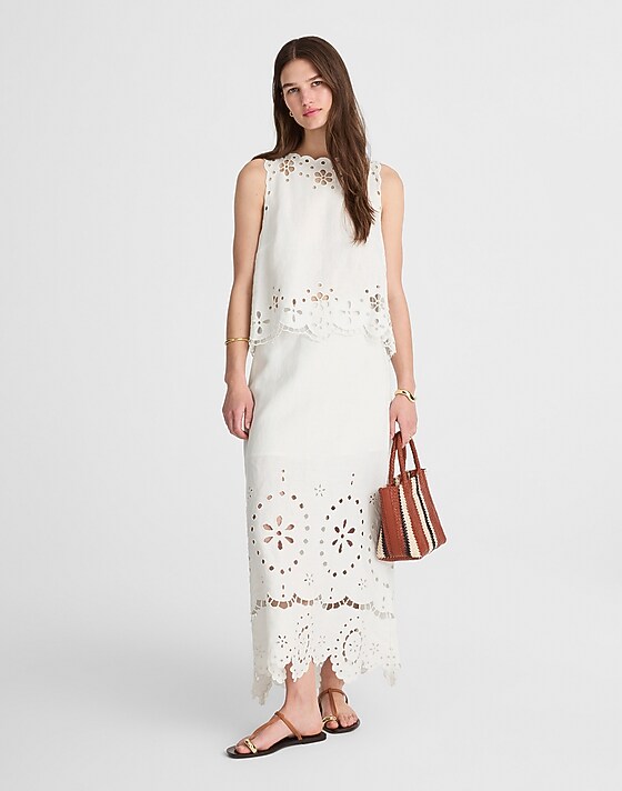 Madewell Embroidered Eyelet High-Low Tank Salt
