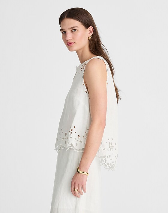 Madewell Embroidered Eyelet High-Low Tank Salt